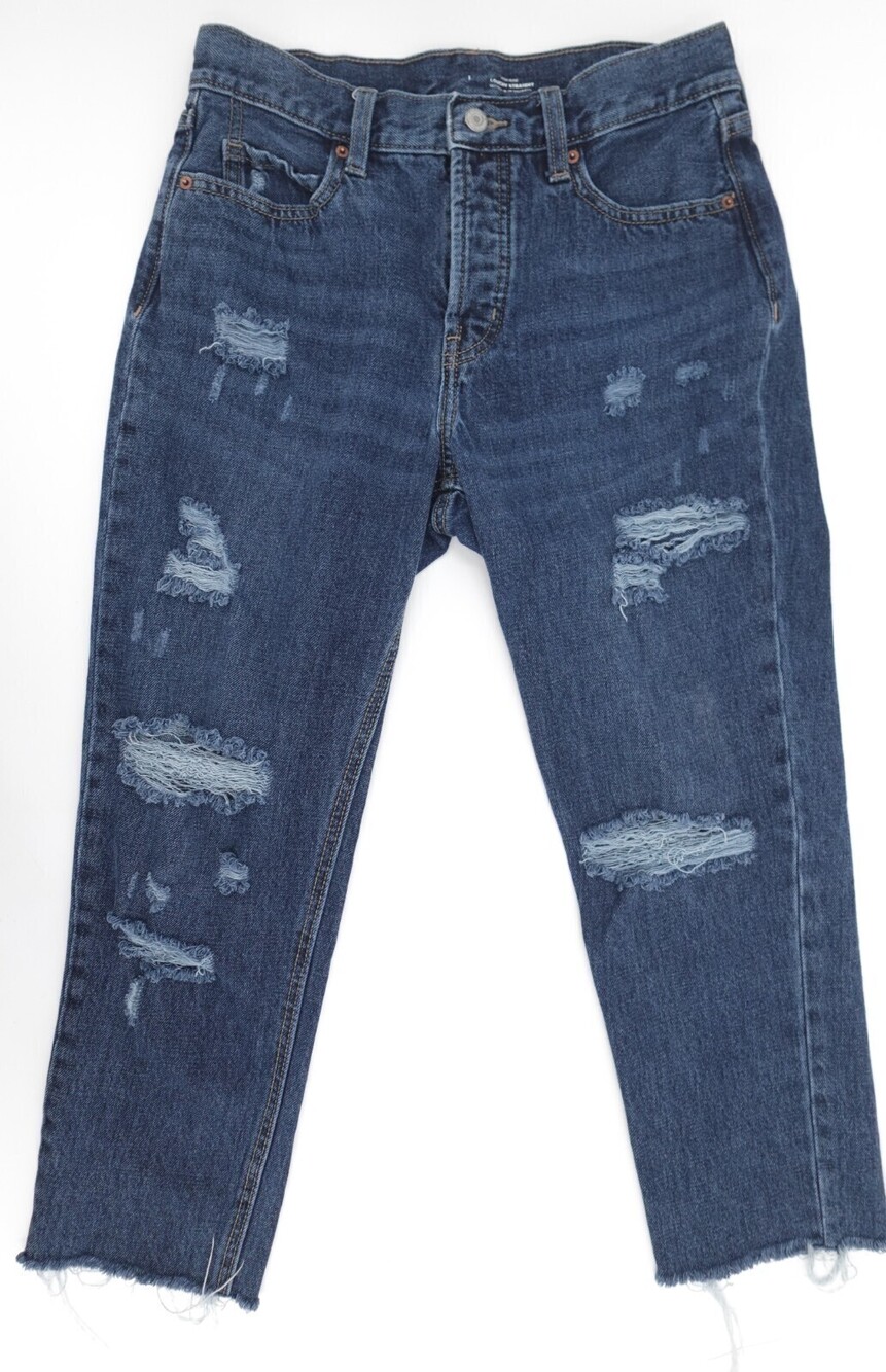 Old Navy Jeans Womens 4 Blue Cropped Cutoff Ripped Distressed High Rise Button